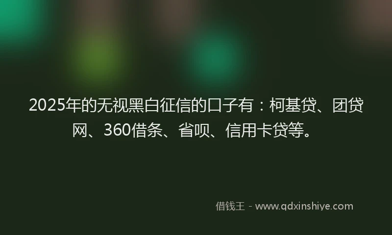 2025年的无视黑白征信的口子有：柯基贷、团贷网、360借条、省呗、信用卡贷等。