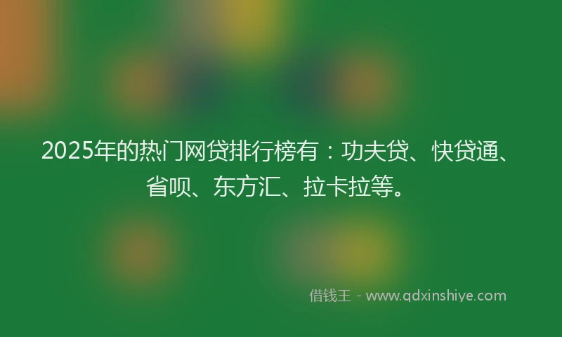 2025年的热门网贷排行榜有：功夫贷、快贷通、省呗、东方汇、拉卡拉等。