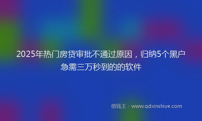 2025年热门房贷审批不通过原因，归纳5个黑户急需三万秒到的的软件