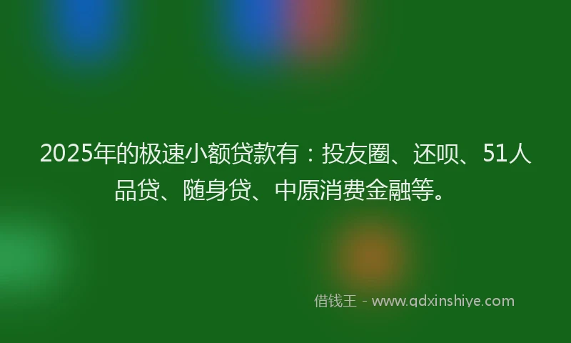 2025年的极速小额贷款有：投友圈、还呗、51人品贷、随身贷、中原消费金融等。