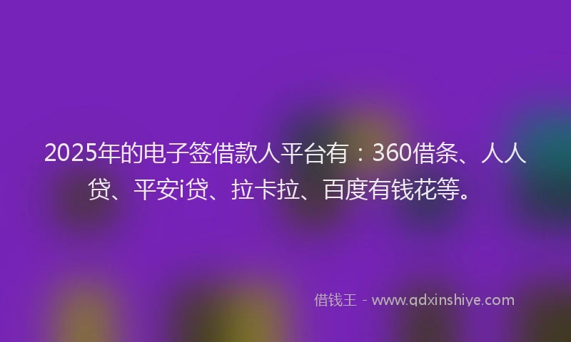 2025年的电子签借款人平台有：360借条、人人贷、平安i贷、拉卡拉、百度有钱花等。