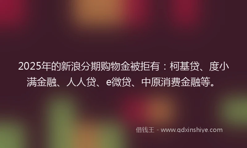 2025年的新浪分期购物金被拒有：柯基贷、度小满金融、人人贷、e微贷、中原消费金融等。