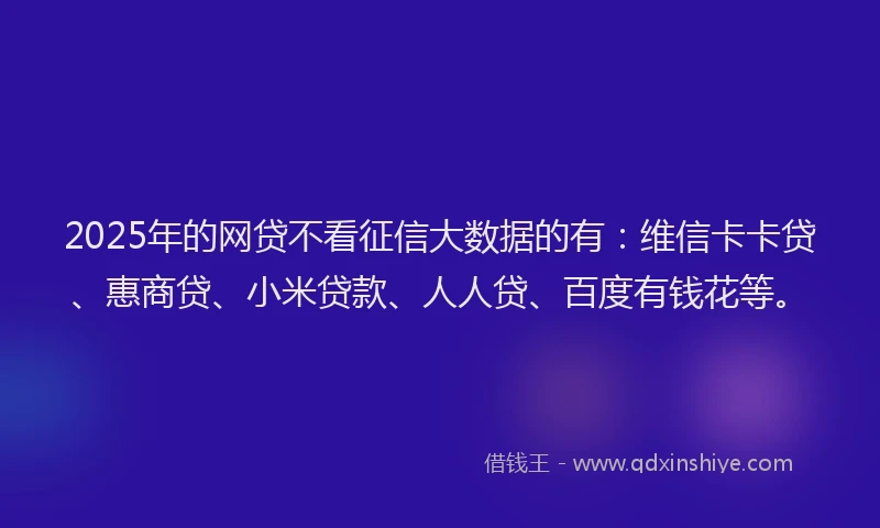 2025年的网贷不看征信大数据的有：维信卡卡贷、惠商贷、小米贷款、人人贷、百度有钱花等。