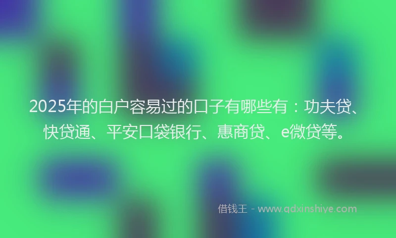 2025年的白户容易过的口子有哪些有：功夫贷、快贷通、平安口袋银行、惠商贷、e微贷等。