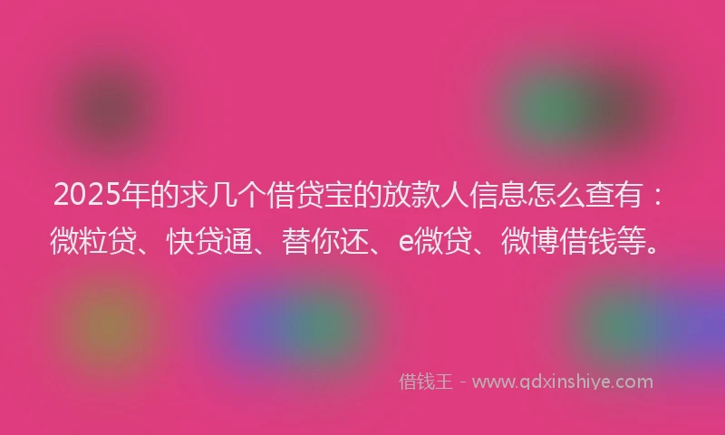 2025年的求几个借贷宝的放款人信息怎么查有：微粒贷、快贷通、替你还、e微贷、微博借钱等。