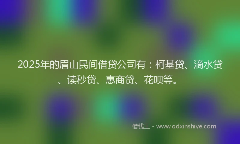 2025年的眉山民间借贷公司有：柯基贷、滴水贷、读秒贷、惠商贷、花呗等。