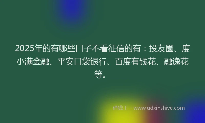2025年的有哪些口子不看征信的有：投友圈、度小满金融、平安口袋银行、百度有钱花、融逸花等。