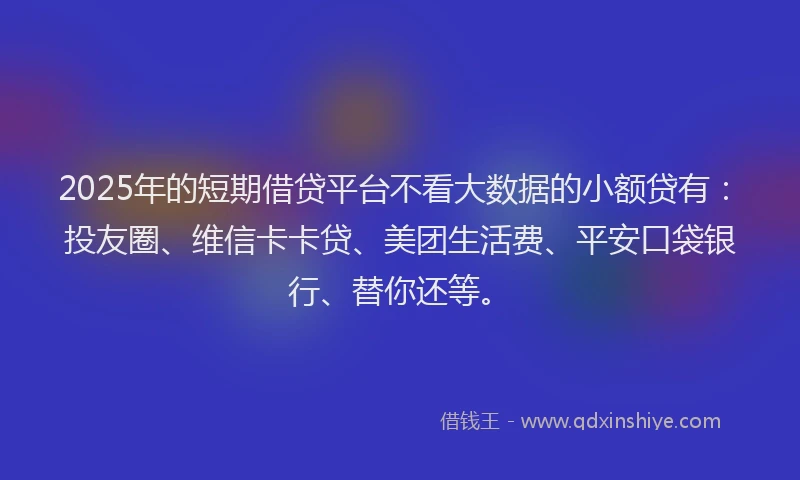 2025年的短期借贷平台不看大数据的小额贷有：投友圈、维信卡卡贷、美团生活费、平安口袋银行、替你还等。