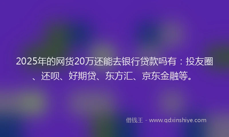 2025年的网货20万还能去银行贷款吗有：投友圈、还呗、好期贷、东方汇、京东金融等。