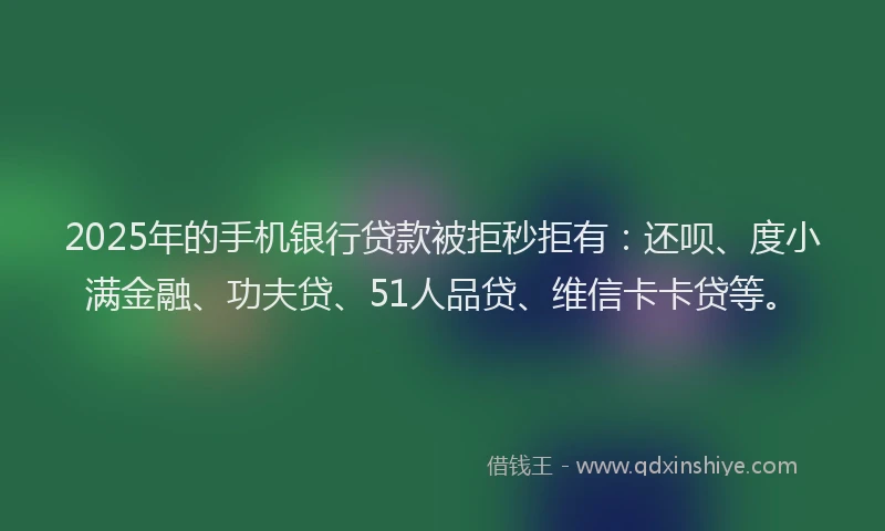 2025年的手机银行贷款被拒秒拒有:还呗、度小满金融、功夫贷、51人品贷、维信卡卡贷等。