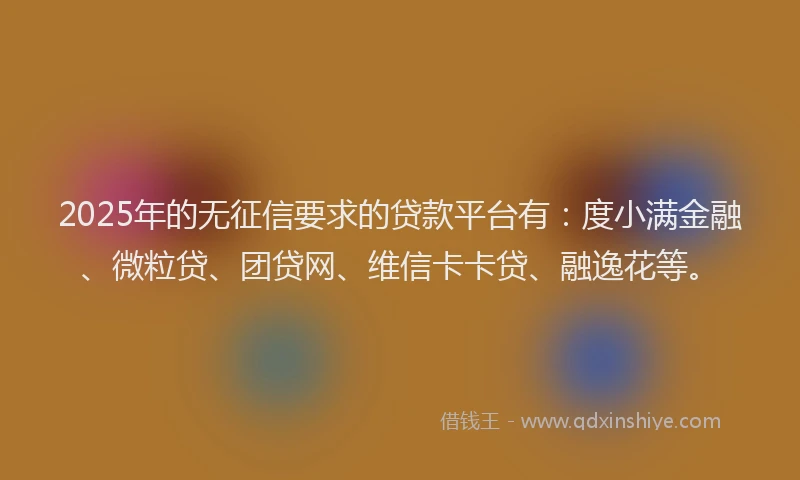 2025年的无征信要求的贷款平台有：度小满金融、微粒贷、团贷网、维信卡卡贷、融逸花等。