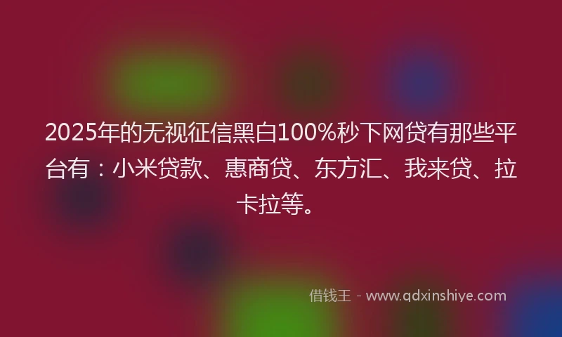 2025年的无视征信黑白100%秒下网贷有那些平台有：小米贷款、惠商贷、东方汇、我来贷、拉卡拉等。