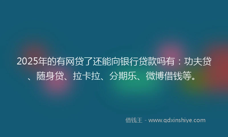 2025年的有网贷了还能向银行贷款吗有：功夫贷、随身贷、拉卡拉、分期乐、微博借钱等。