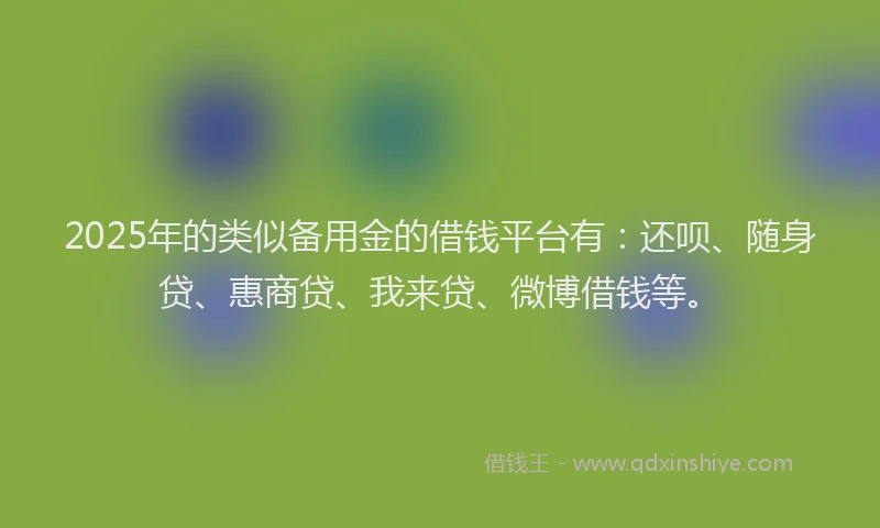 2025年的类似备用金的借钱平台有：还呗、随身贷、惠商贷、我来贷、微博借钱等。