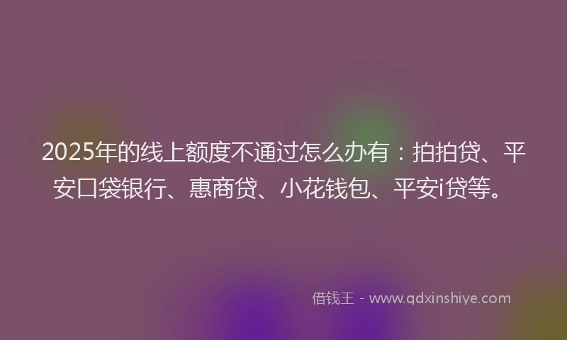 2025年的线上额度不通过怎么办有：拍拍贷、平安口袋银行、惠商贷、小花钱包、平安i贷等。