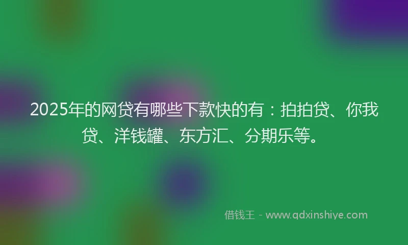 2025年的网贷有哪些下款快的有：拍拍贷、你我贷、洋钱罐、东方汇、分期乐等。