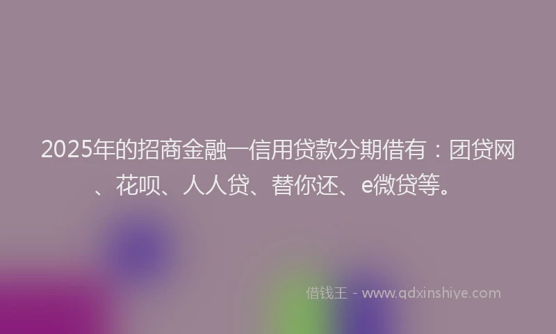 2025年的招商金融一信用贷款分期借有：团贷网、花呗、人人贷、替你还、e微贷等。