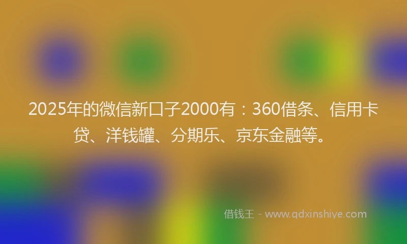 2025年的微信新口子2000有：360借条、信用卡贷、洋钱罐、分期乐、京东金融等。