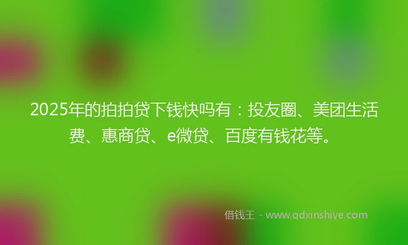 2025年的拍拍贷下钱快吗有：投友圈、美团生活费、惠商贷、e微贷、百度有钱花等。
