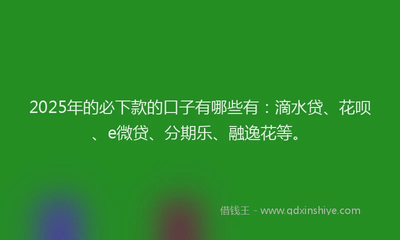 2025年的必下款的口子有哪些有：滴水贷、花呗、e微贷、分期乐、融逸花等。