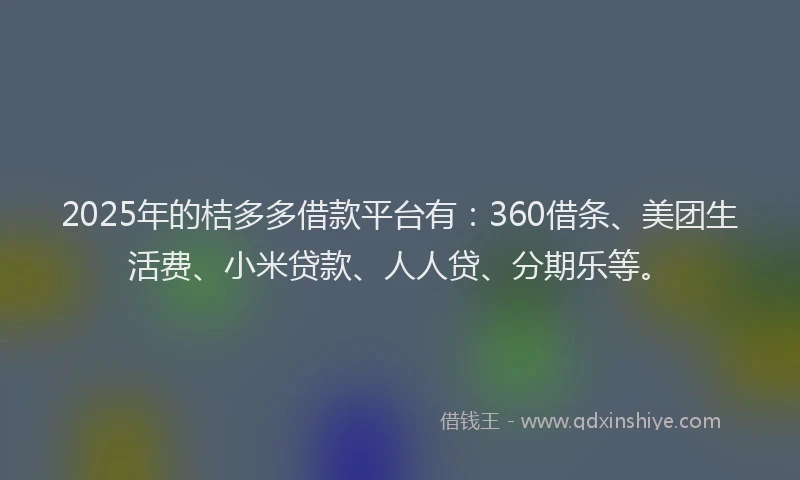 2025年的桔多多借款平台有：360借条、美团生活费、小米贷款、人人贷、分期乐等。