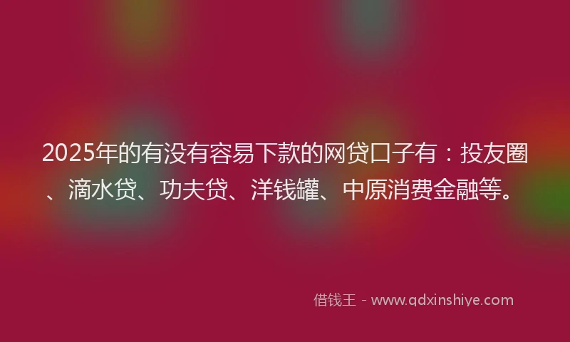 2025年的有没有容易下款的网贷口子有：投友圈、滴水贷、功夫贷、洋钱罐、中原消费金融等。