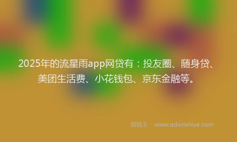 2025年的流星雨app网贷有：投友圈、随身贷、美团生活费、小花钱包、京东金融等。