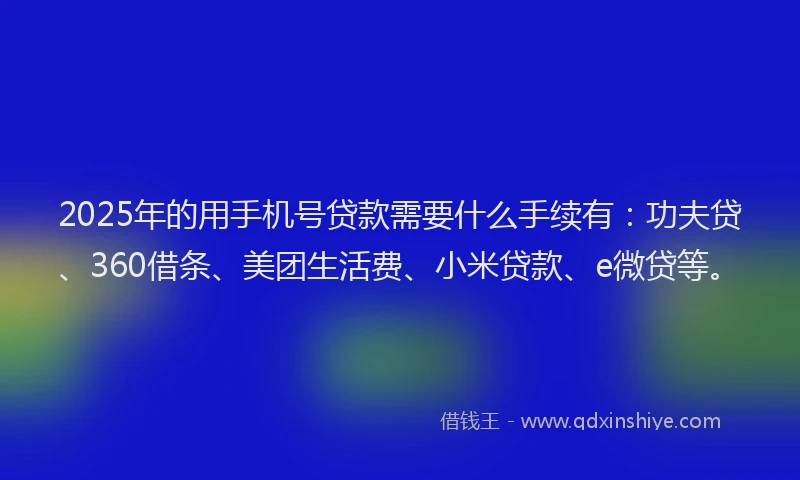 2025年的用手机号贷款需要什么手续有：功夫贷、360借条、美团生活费、小米贷款、e微贷等。