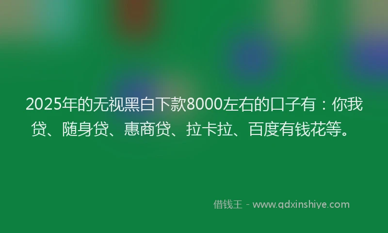 2025年的无视黑白下款8000左右的口子有：你我贷、随身贷、惠商贷、拉卡拉、百度有钱花等。