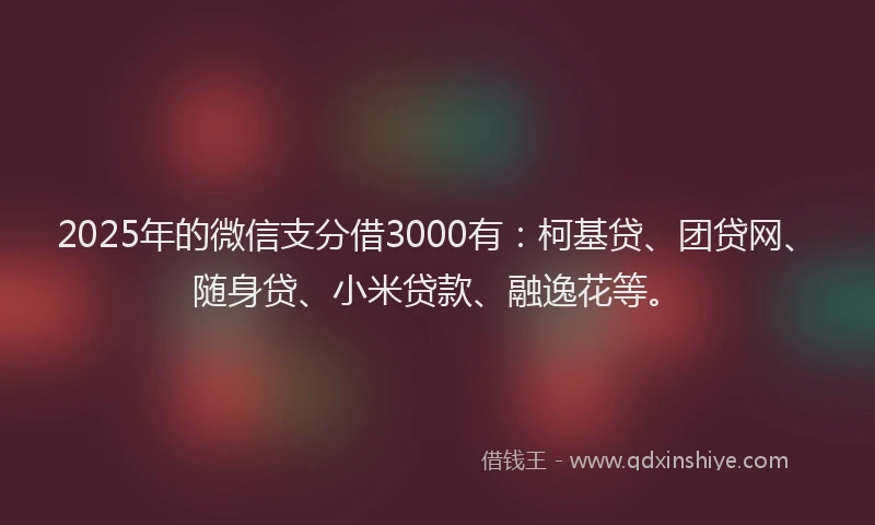 2025年的微信支分借3000有：柯基贷、团贷网、随身贷、小米贷款、融逸花等。