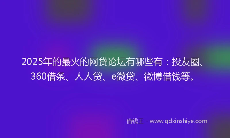 2025年的最火的网贷论坛有哪些有：投友圈、360借条、人人贷、e微贷、微博借钱等。