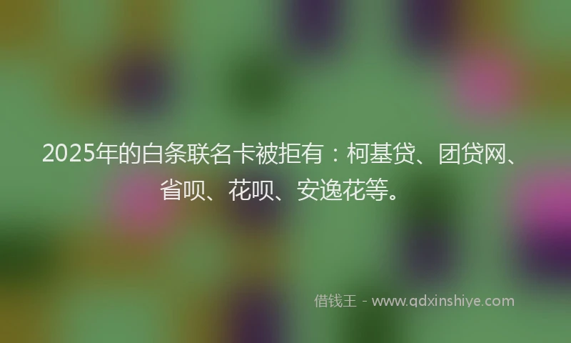 2025年的白条联名卡被拒有：柯基贷、团贷网、省呗、花呗、安逸花等。