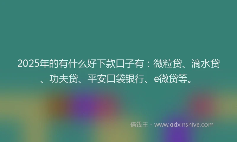2025年的有什么好下款口子有：微粒贷、滴水贷、功夫贷、平安口袋银行、e微贷等。