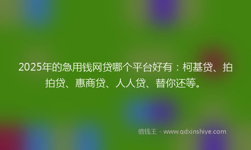 2025年的急用钱网贷哪个平台好有：柯基贷、拍拍贷、惠商贷、人人贷、替你还等。