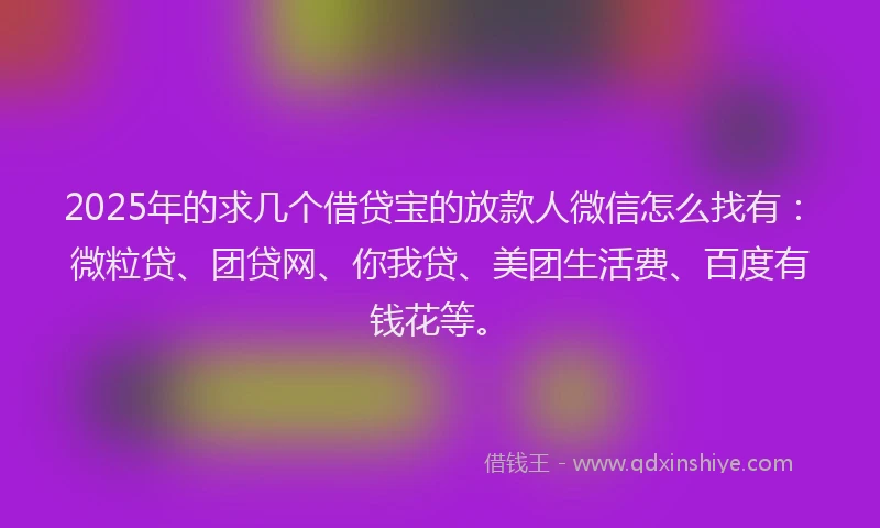 2025年的求几个借贷宝的放款人微信怎么找有：微粒贷、团贷网、你我贷、美团生活费、百度有钱花等。