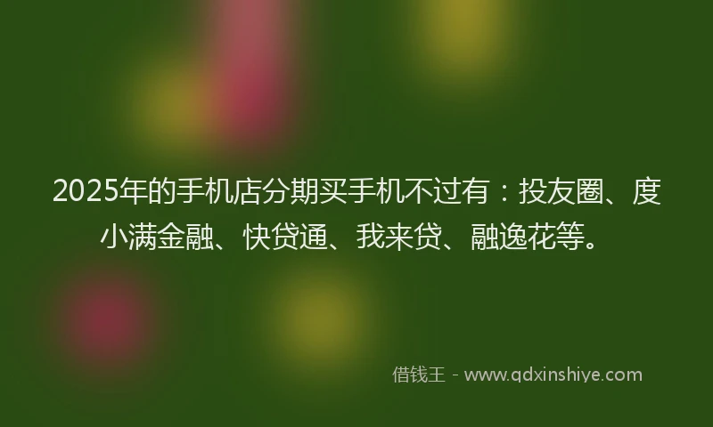 2025年的手机店分期买手机不过有：投友圈、度小满金融、快贷通、我来贷、融逸花等。