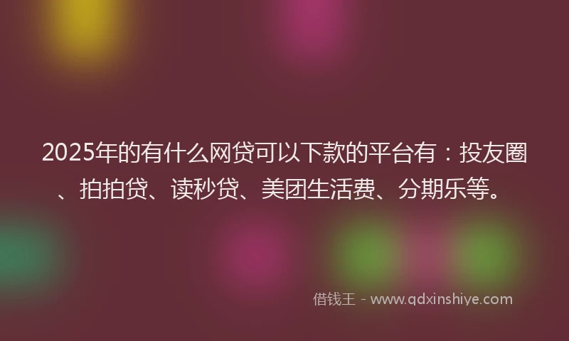 2025年的有什么网贷可以下款的平台有：投友圈、拍拍贷、读秒贷、美团生活费、分期乐等。