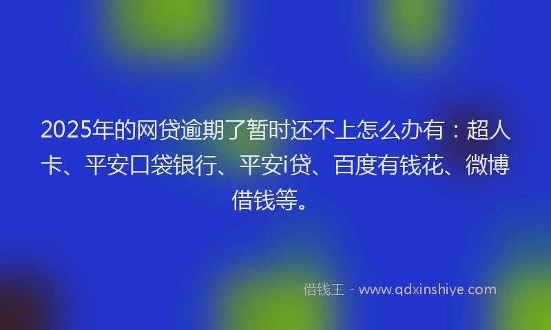2025年的网贷逾期了暂时还不上怎么办有：超人卡、平安口袋银行、平安i贷、百度有钱花、微博借钱等。