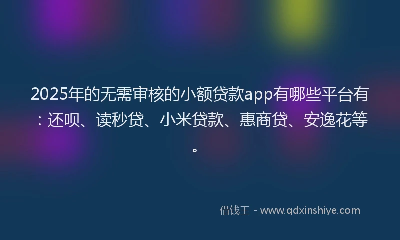 2025年的无需审核的小额贷款app有哪些平台有：还呗、读秒贷、小米贷款、惠商贷、安逸花等。