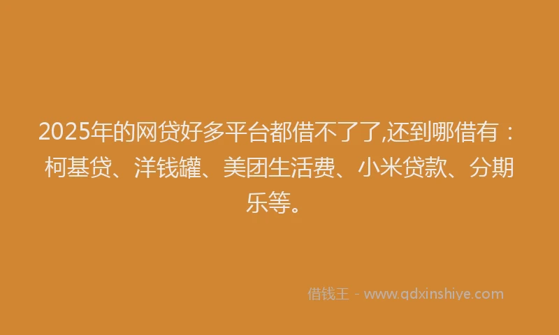 2025年的网贷好多平台都借不了了,还到哪借有：柯基贷、洋钱罐、美团生活费、小米贷款、分期乐等。