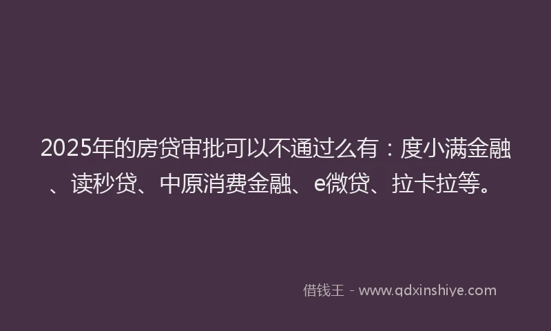 2025年的房贷审批可以不通过么有：度小满金融、读秒贷、中原消费金融、e微贷、拉卡拉等。