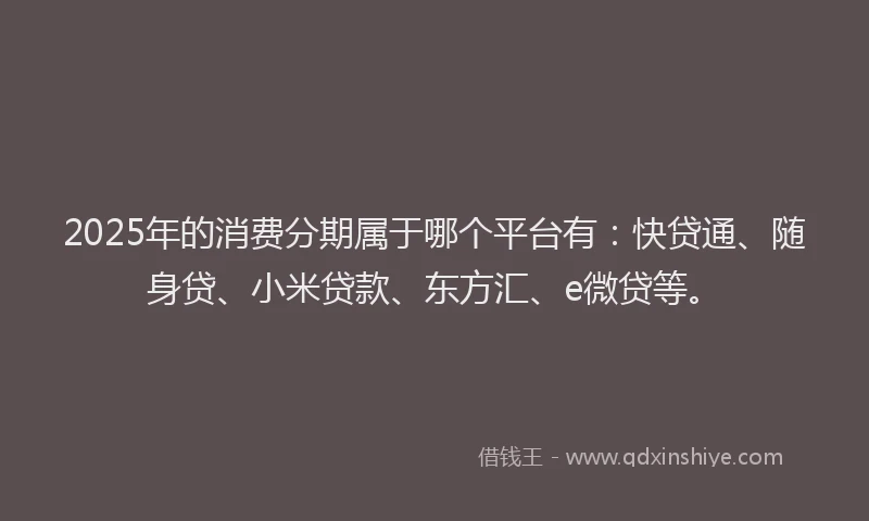 2025年的消费分期属于哪个平台有：快贷通、随身贷、小米贷款、东方汇、e微贷等。