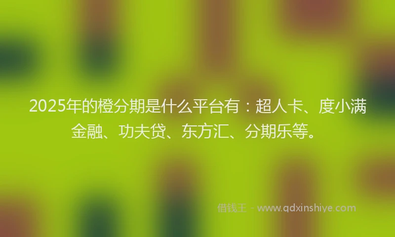 2025年的橙分期是什么平台有：超人卡、度小满金融、功夫贷、东方汇、分期乐等。