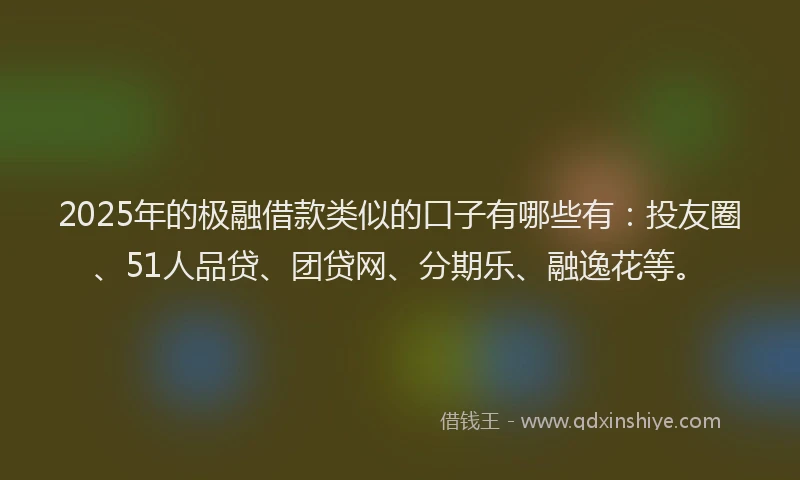 2025年的极融借款类似的口子有哪些有：投友圈、51人品贷、团贷网、分期乐、融逸花等。