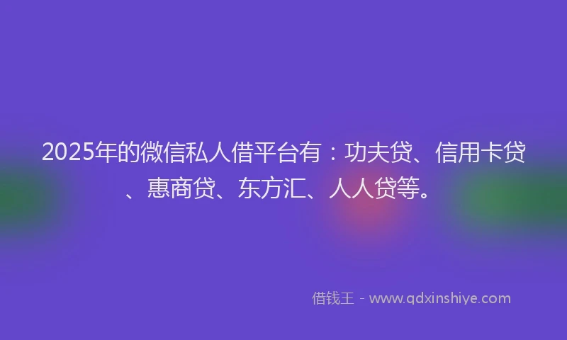 2025年的微信私人借平台有：功夫贷、信用卡贷、惠商贷、东方汇、人人贷等。