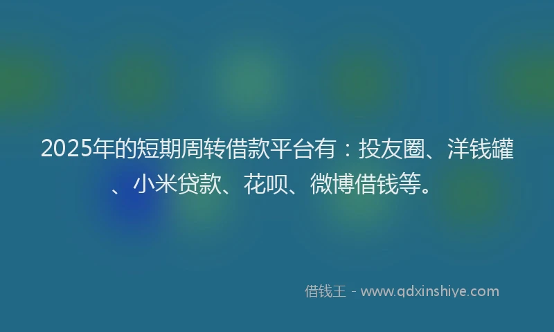 2025年的短期周转借款平台有：投友圈、洋钱罐、小米贷款、花呗、微博借钱等。