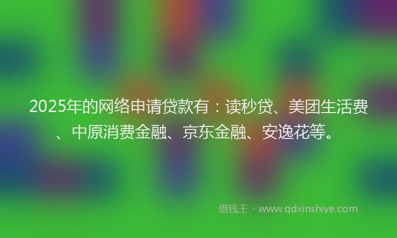2025年的网络申请贷款有：读秒贷、美团生活费、中原消费金融、京东金融、安逸花等。