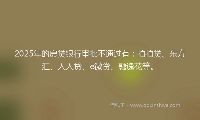 2025年的房贷银行审批不通过有：拍拍贷、东方汇、人人贷、e微贷、融逸花等。