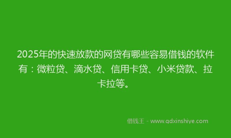 2025年的快速放款的网贷有哪些容易借钱的软件有：微粒贷、滴水贷、信用卡贷、小米贷款、拉卡拉等。