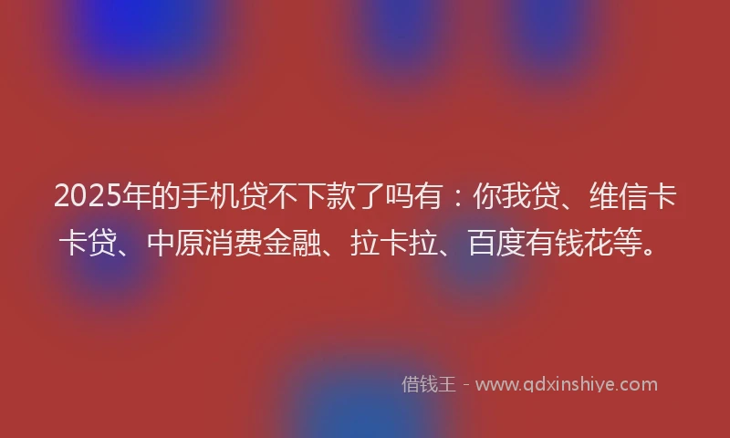 2025年的手机贷不下款了吗有：你我贷、维信卡卡贷、中原消费金融、拉卡拉、百度有钱花等。